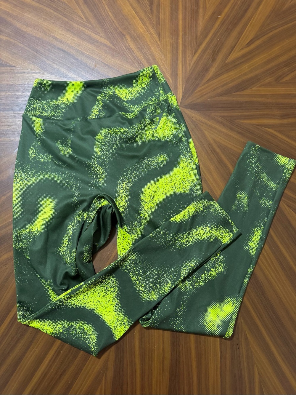 Gymshark khaki & neon yellow print leggings
